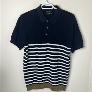 Massimo Dutti Men's Striped Rugby Polo Shirt Size Medium